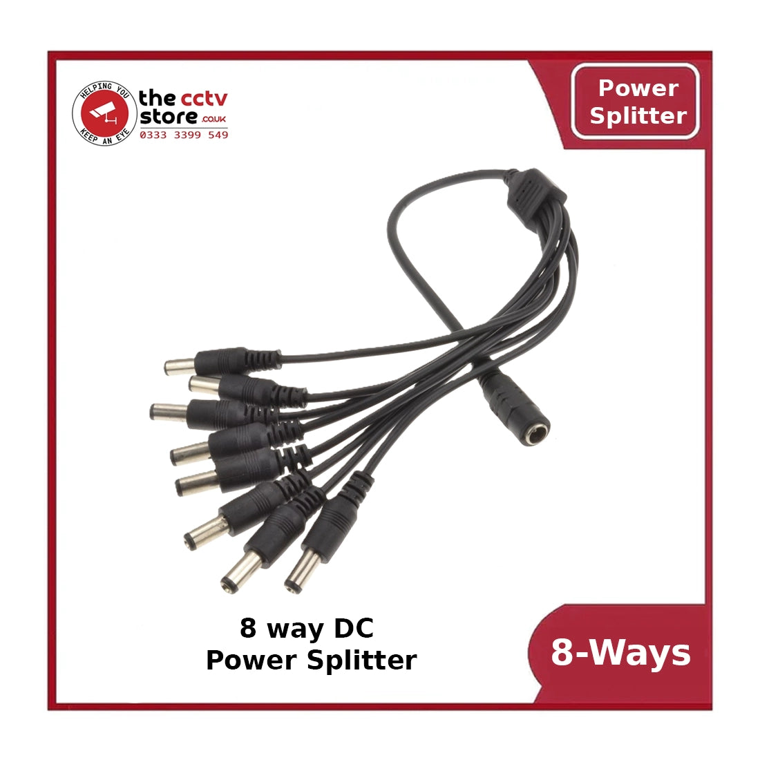 DC Power Splitter 8-Way Adapter – 2.1mm 12V CCTV PSU to 8 Camera Power Cable