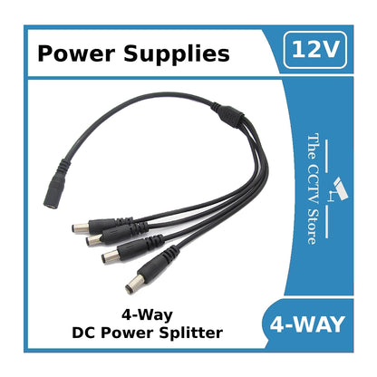 DC Power Splitter 4-Way Adapter – 2.1mm 12V CCTV PSU to 4 Camera Power Cable