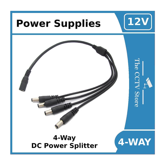 DC Power Splitter 4-Way Adapter – 2.1mm 12V CCTV PSU to 4 Camera Power Cable