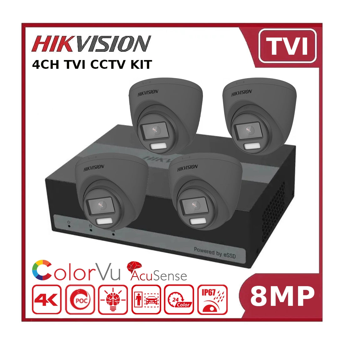 Hikvision 8MP 4CH eDVR Kit – DS-2CE72UF3T-E Cameras + iDS-E04HUHI-B Built-in 1TB SSD - Clearance