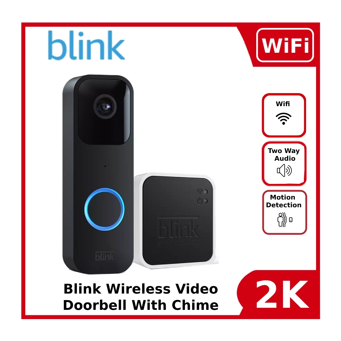 Blink WiFi Video Doorbell With 2 Way Audio, Motion Detection, With Chi