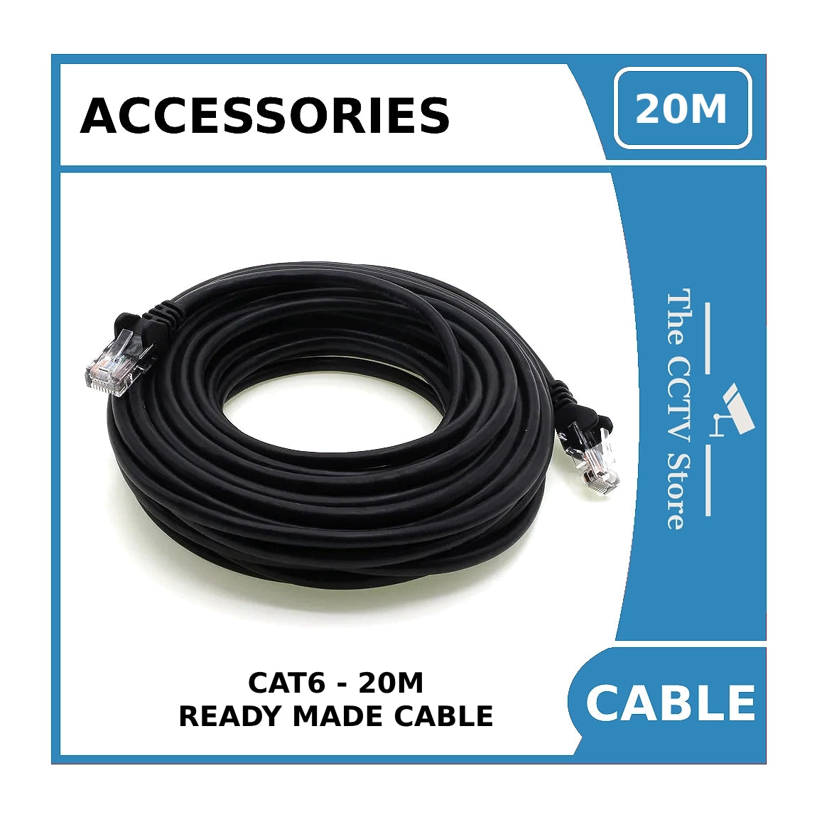 CAT6 Ready Made Network Cable / Patch Lead - Outdoor - Black - Copper - 20m