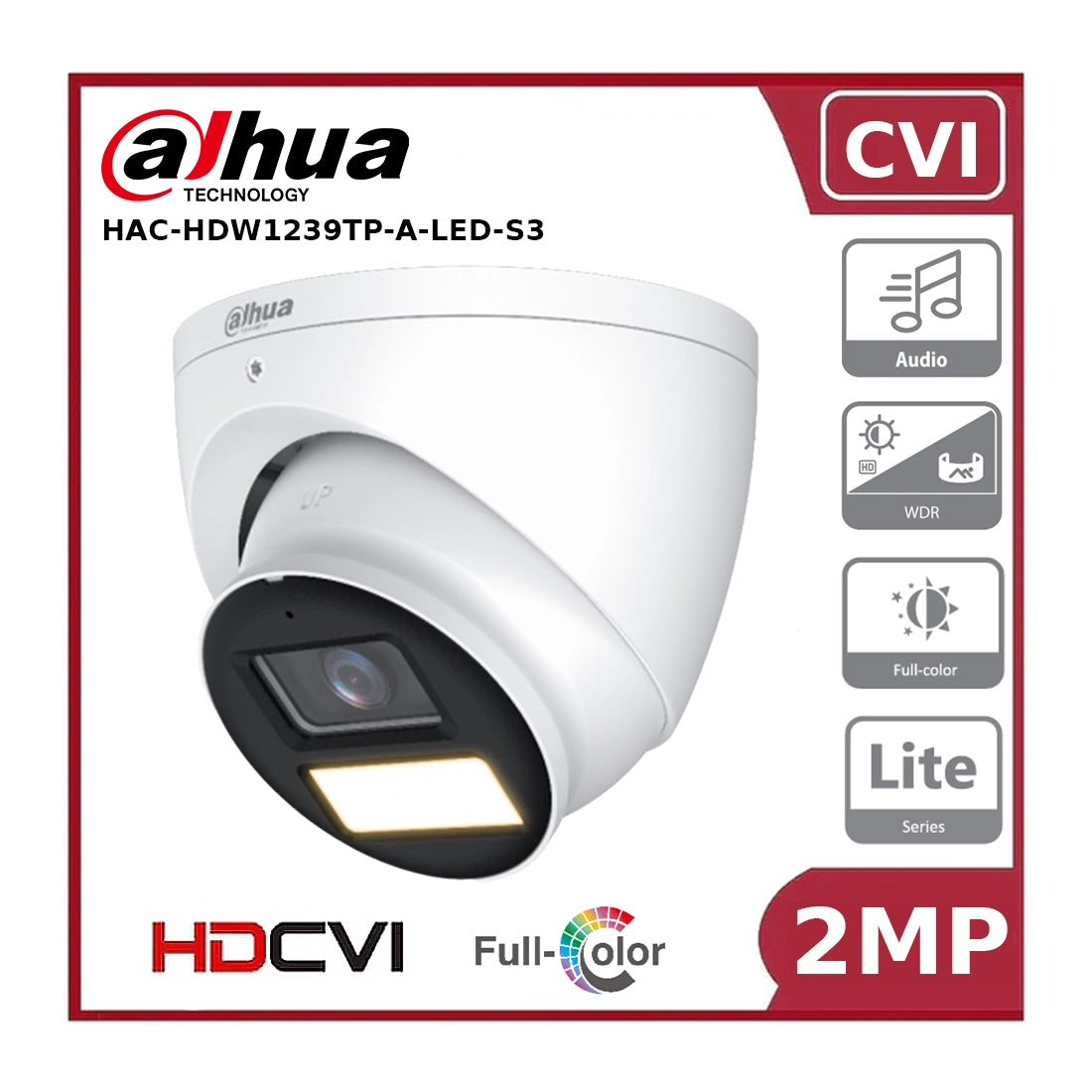 Dahua DH-HAC-HDW1239TP-A-LED-S3 - 2MP Full-Color HDCVI Fixed-Focal Eyeball Camera