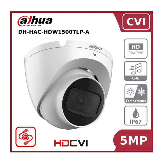 5MP Dahua DH-HAC-HDW1500TLP-A-S2 5MP IR Lite Series, Starlight HDCVI Turret Camera with Built in Mic