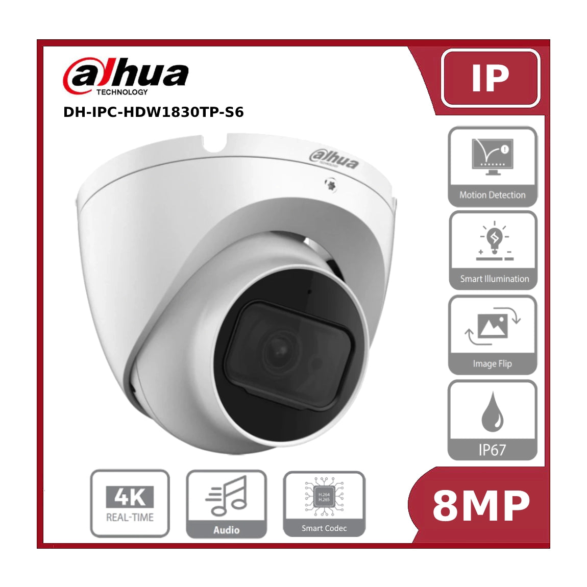 8MP Dahua IPC-HDW1830TP-S6 4K Entry Series Lite IR Fixed-focal Turret Network Camera