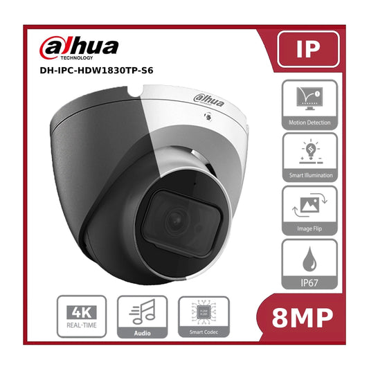 8MP Dahua IPC-HDW1830TP-S6 4K Entry Series Lite IR Fixed-focal Turret Network Camera