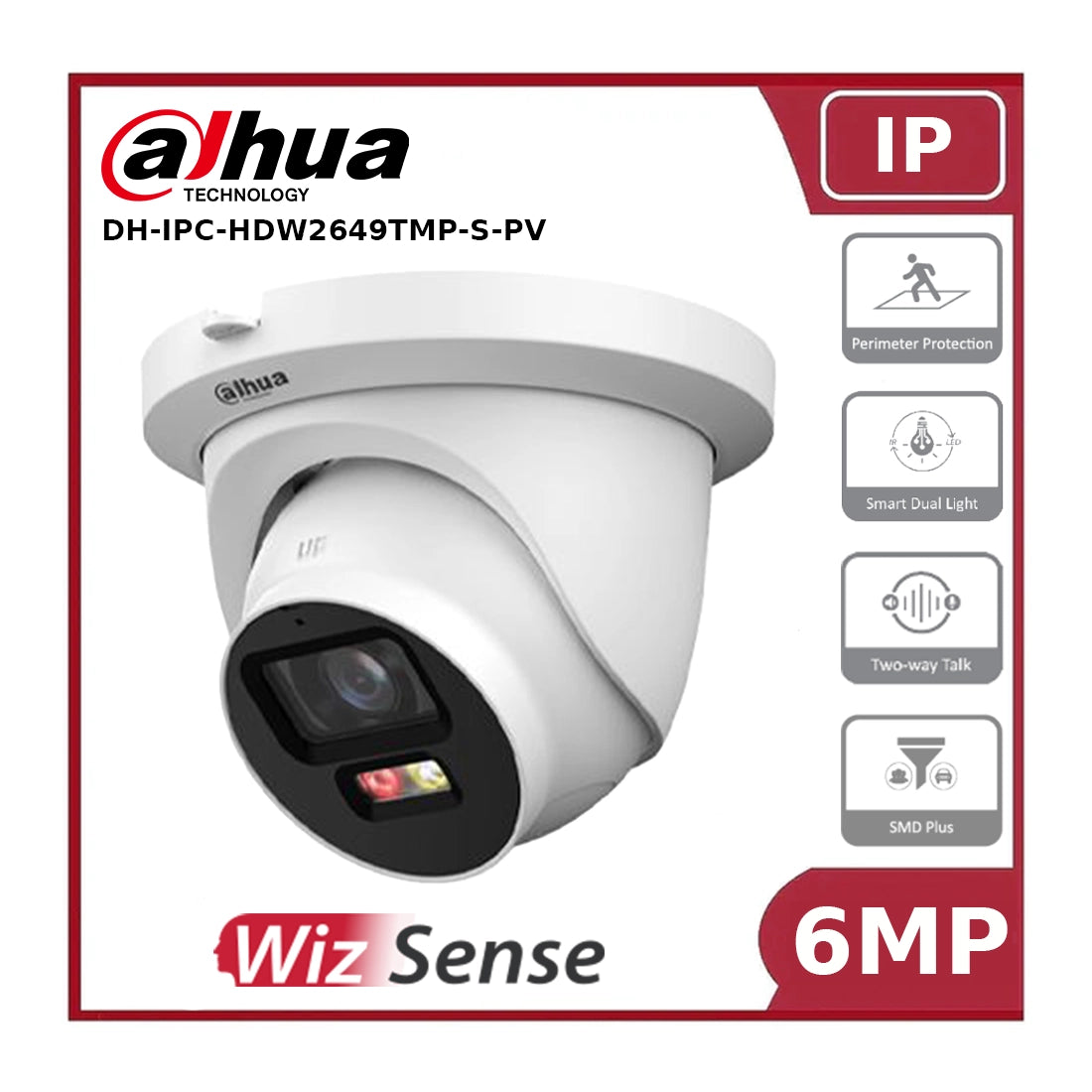 Dahua DH-IPC-HDW2649TMP-S-PV 6MP Smart Dual Light Fixed-focal Eyeball WizSense Network Camera