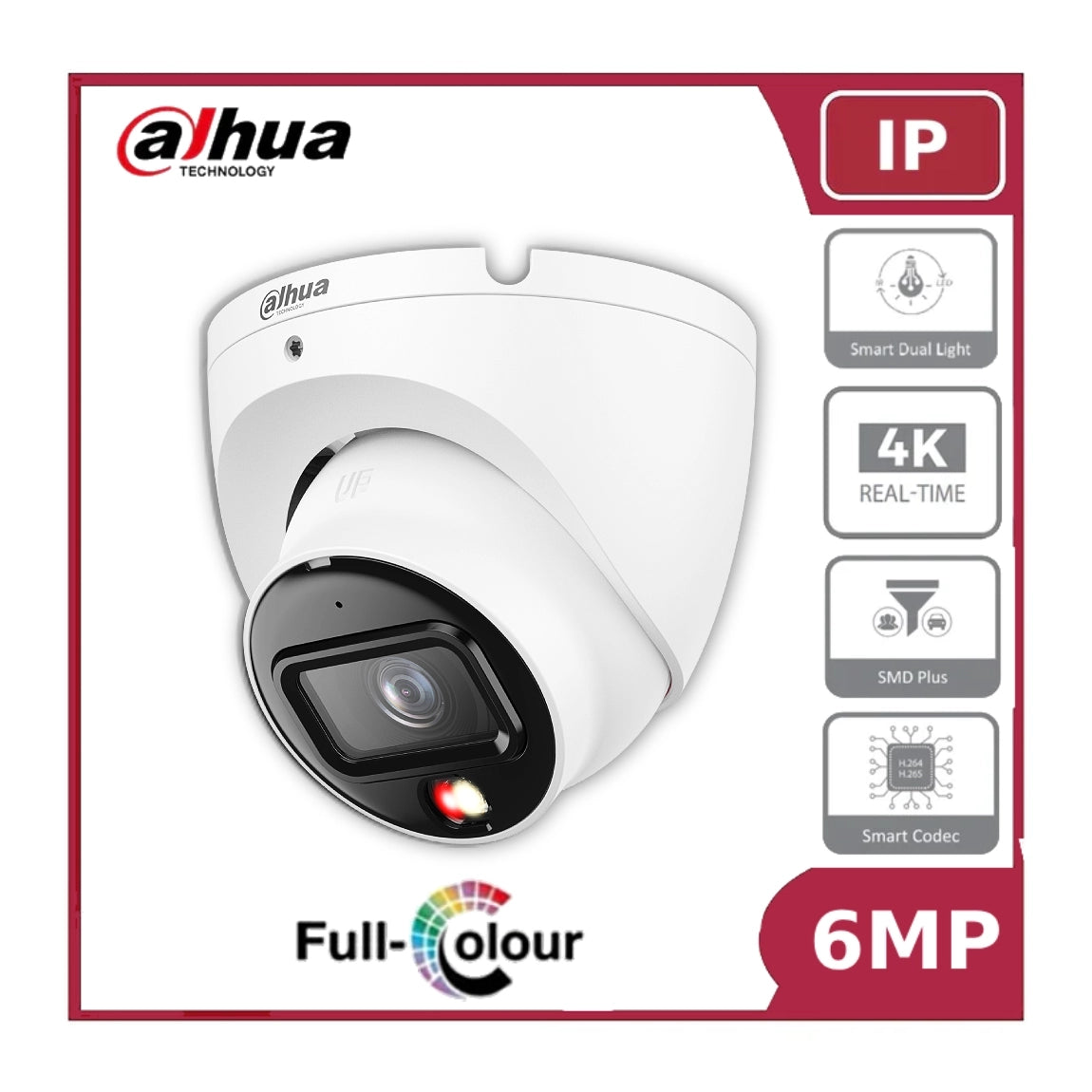Dahua IPC-HDW1639T-A-IL 6MP Entry Smart Dual Light Fixed-focal Eyeball ...
