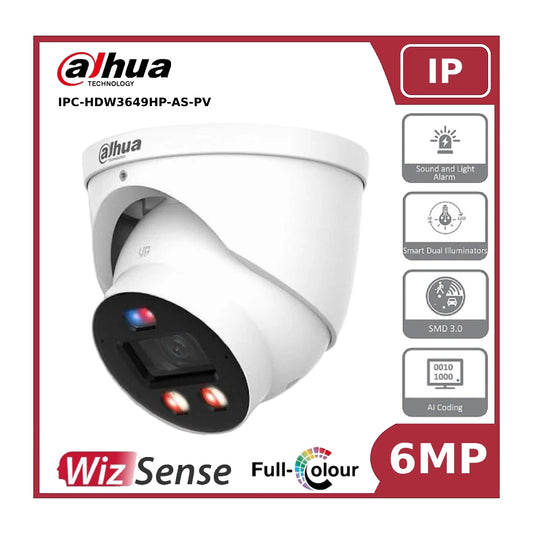 Dahua IPC-HDW3649HP-AS-PV 6MP TiOC PRO Fixed Lens Series Dual Illuminator Turret DWith Built In MIC