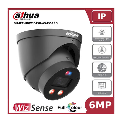 Dahua IPC-HDW3649HP-AS-PV-PRO 6MP TiOC PRO Fixed IP Turret Camera with Smart Dual Illuminator, Active Deterrence and Built in Mic