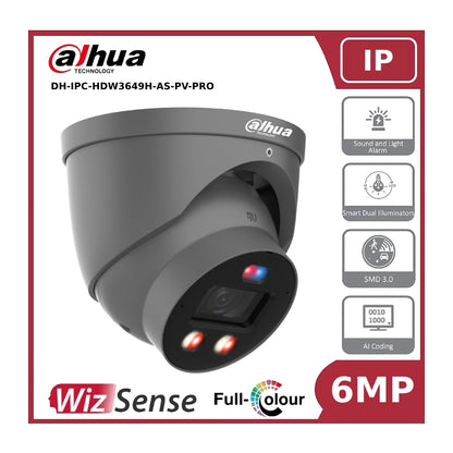 Dahua IPC-HDW3649HP-AS-PV-PRO 6MP TiOC PRO Fixed IP Turret Camera with Smart Dual Illuminator, Active Deterrence and Built in Mic