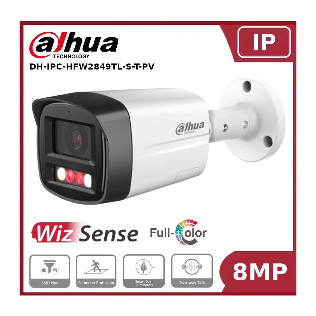 Dahua DH-IPC-HFW2849TL-S-T-PV 8MP Smart Dual Light Fixed-focal Bullet WizSense Network Camera