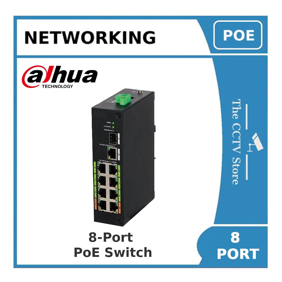 Dahua DH-LR2110-8ET-120-V2 8-Port 2-Layer ePoE Switch, 8 x 10-100 Base-T, 60W
