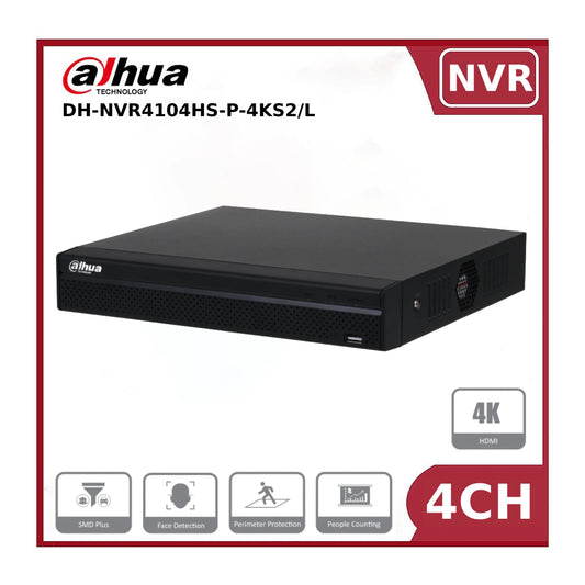 4 Channel Dahua DHI-NVR4104HS-P-4KS2/L 4 Channel Compact 1U 1HDD 4PoE Network Video Recorder