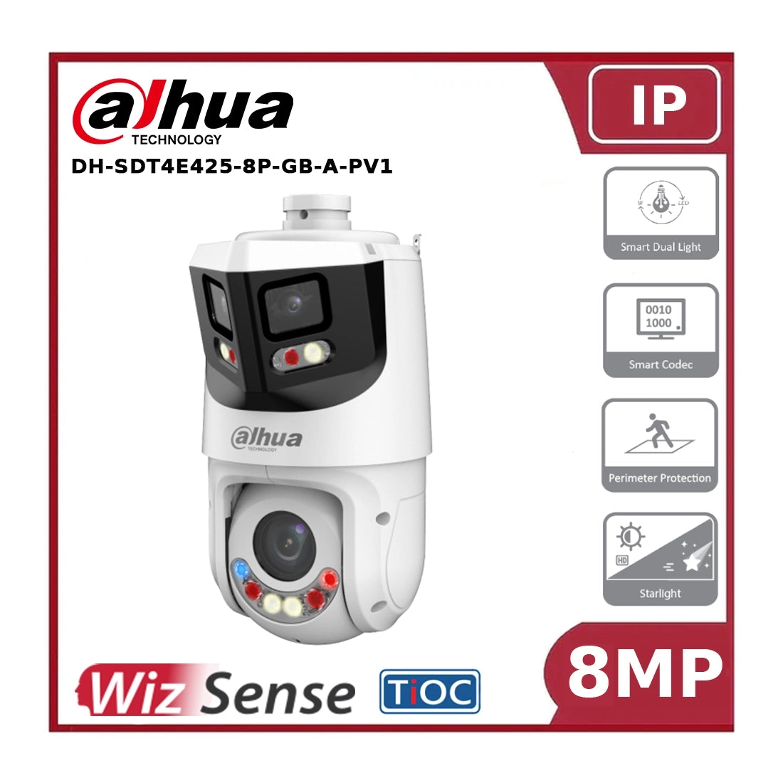 Dahua DH-SDT4E425-8P-GB-A-PV1 - 8MP & 4MP 25x TiOC Network Panoramic PTZ Camera "NR"