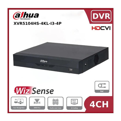 Dahua XVR5104HS-4KL-I3-4P 4 Channel PoC 4K-N/5MP Compact 1U 1HDD WizSense Digital Video Recorder