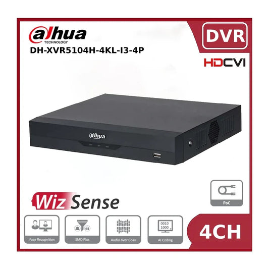 Dahua XVR5104H-4KL-I3-4P 4 Channel PoC 4K-N/5MP Compact 1U 1HDD WizSense Digital Video Recorder