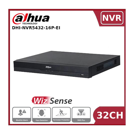 Dahua NVR5432-16P-EI - 32 Channel 16 PoE Ports WizSense AI Network Video Recorder