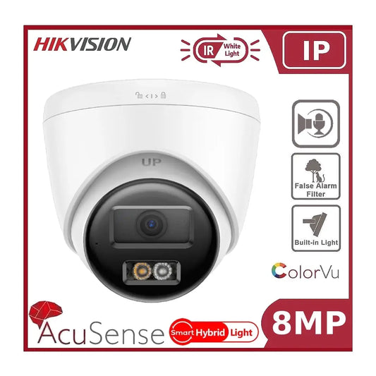 8MP Hikvision DS-2CD1383G2-LIUF/SL 4K Smart Hybrid ColorVu and IR Acusense Turret Camera, 2-Way Talk