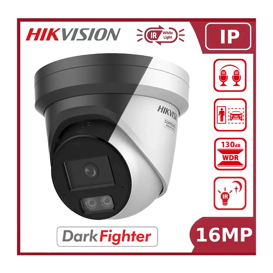 Hikvision DS-2CD23166G3-I2UY 16MP AcuSense Powered by DarkFighter Fixed Turret Network Camera & Built-in Audio