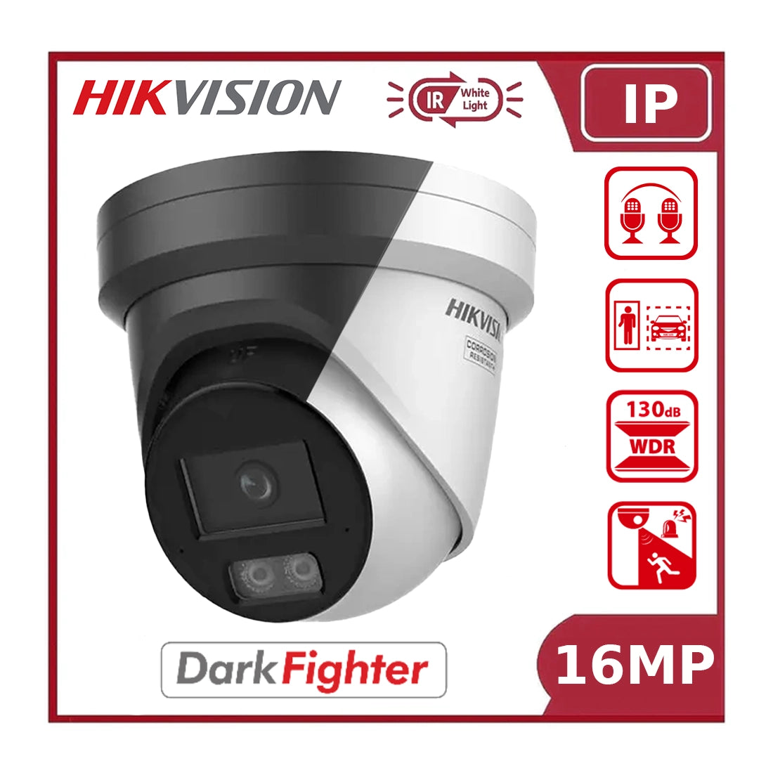 Hikvision DS-2CD23166G3-IS2UY/SL 16MP AcuSense Powered by DarkFighter Smart Hybrid Light Fixed Turret Network Camera with Strobe Light & Audible Warning