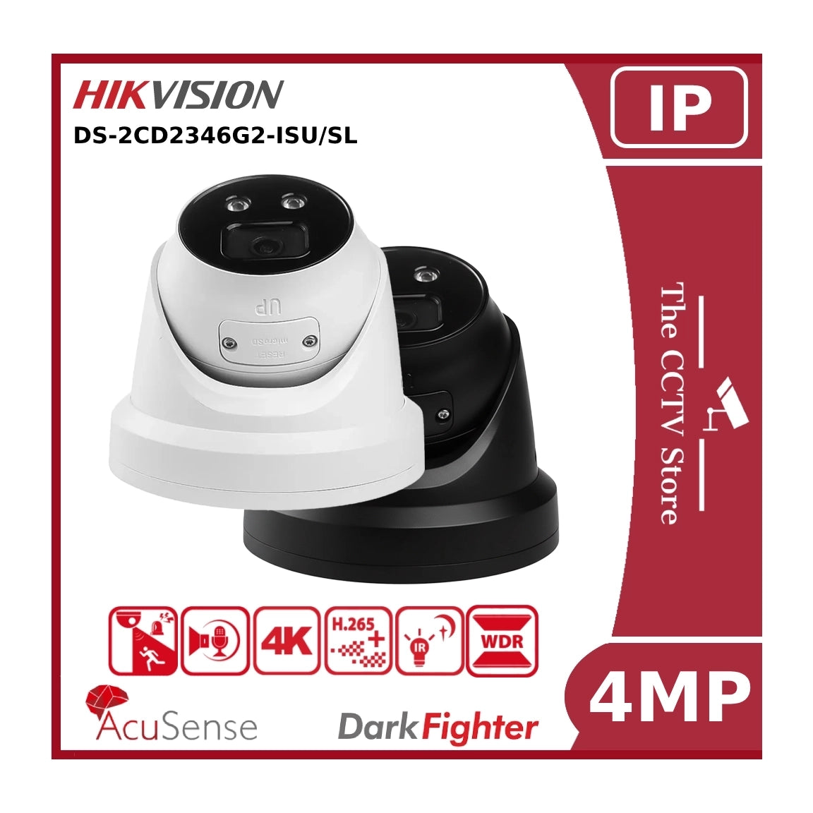 Hikvision DS-2CD2346G2-ISU/SL 4MP DarkFighter IP CCTV Camera PoE With LiveGuard and Two Way Talk