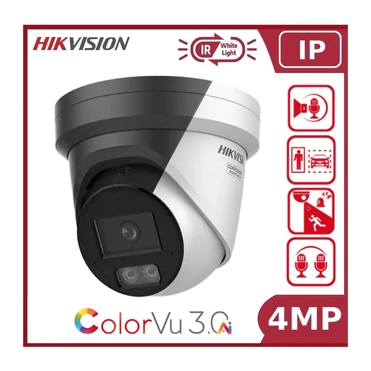 4MP Hikvision DS-2CD2347G3-LIS2UY/SL Smart Hybrid ColorVu 3.0 Acusense Turret Camera, 2-Way Talk