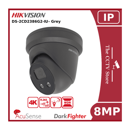 8MP Hikvision DS-2CD2386G2-IU Grey 4K DarkFighter IP CCTV Camera PoE With Mic - Offer