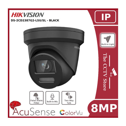 8MP Hikvision DS-2CD2387G2-LSU/SL 4K ColorVu IP CCTV Camera PoE With Two Way Talk - Black 2.8mm