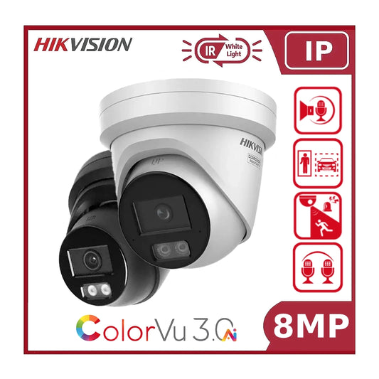 8MP Hikvision DS-2CD2387G3-LIS2UY/SL 4K Smart Hybrid ColorVu 3.0 Acusense Turret Camera, 2-Way Talk