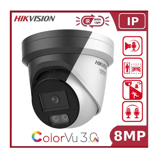 8MP Hikvision DS-2CD2387G3-LIS2UY/SL 4K Smart Hybrid ColorVu 3.0 Acusense Turret Camera, 2-Way Talk