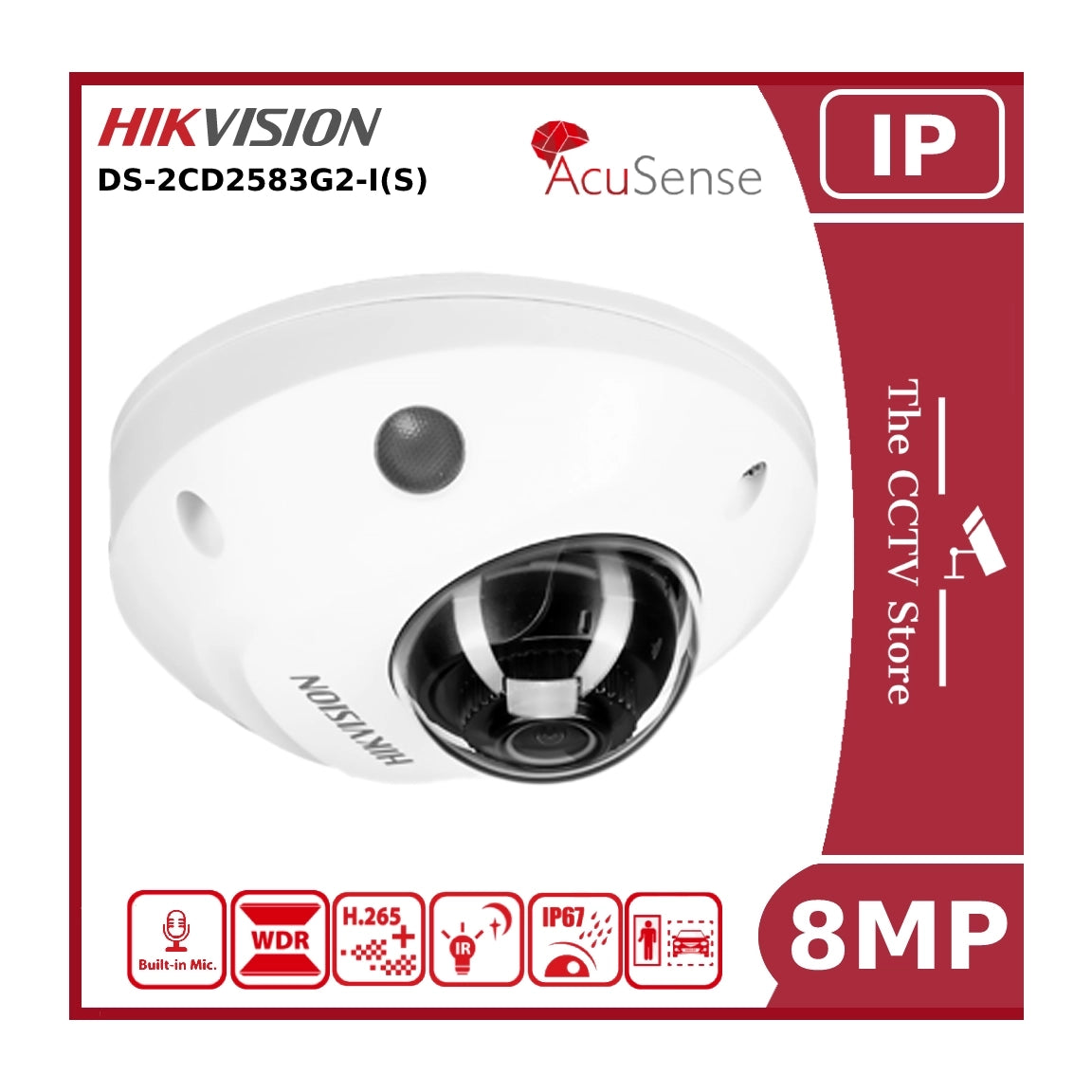 Hikvision DS-2CD2583G2-I(S) 8MP AcuSense Fixed Mini Dome Network Camera with Built-In Mic