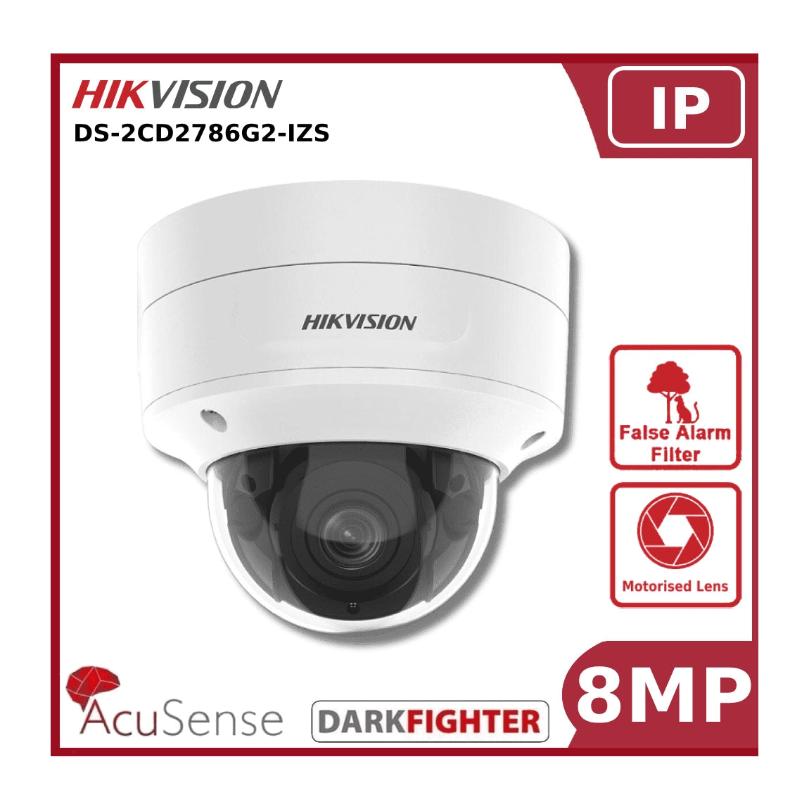 Hikvision 8MP DS-2CD2786G2-IZS Acusense Motorized Varifocal Dome Network IP Camera