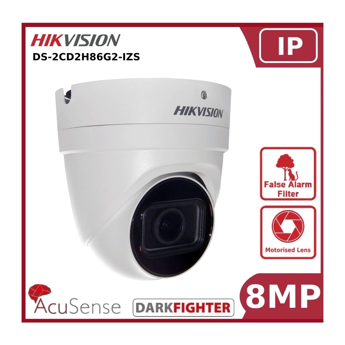 Hikvision DS-2CD2H86G2-IZS 8MP Acusense Motorized Varifocal Turret Network IP Camera"NR"