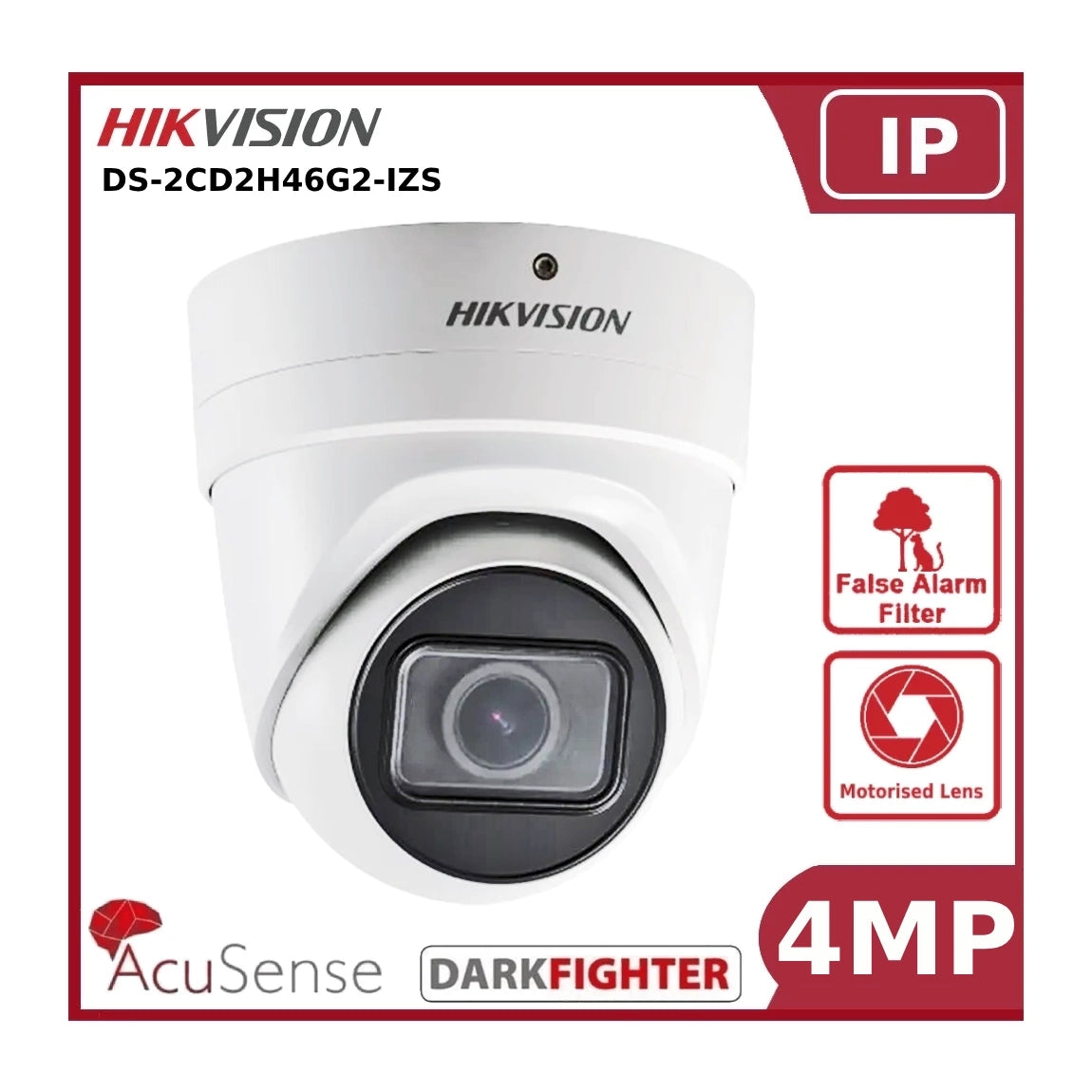 Hikvision DS-2CD2H46G2-IZS 4MP Acusense Motorized Varifocal Turret Network IP Camera"NR"