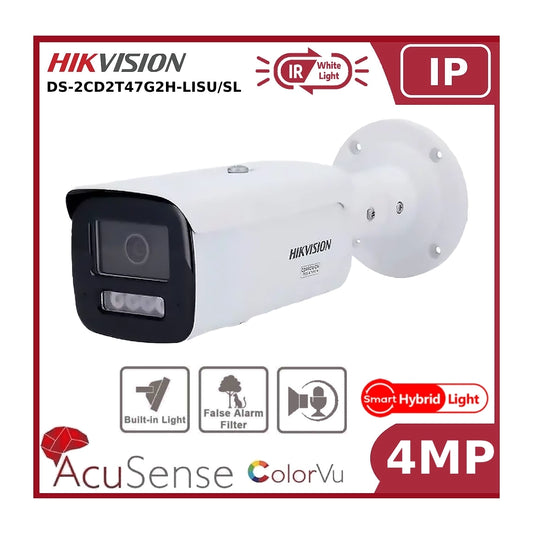 4MP Hikvision DS-2CD2T47G2H-LISU/SL 4MP Smart Hybrid ColorVu and IR AcuSense IP Bullet Camera 2-Way Audio