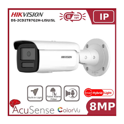 8MP Hikvision DS-2CD2T87G2H-LISU/SL 4K Smart Hybrid ColorVu and IR Acusense Bullet Camera 2-Way Talk