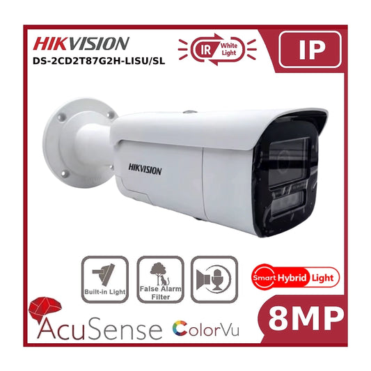 8MP Hikvision DS-2CD2T87G2H-LISU/SL 4K Smart Hybrid ColorVu and IR Acusense Bullet Camera 2-Way Talk