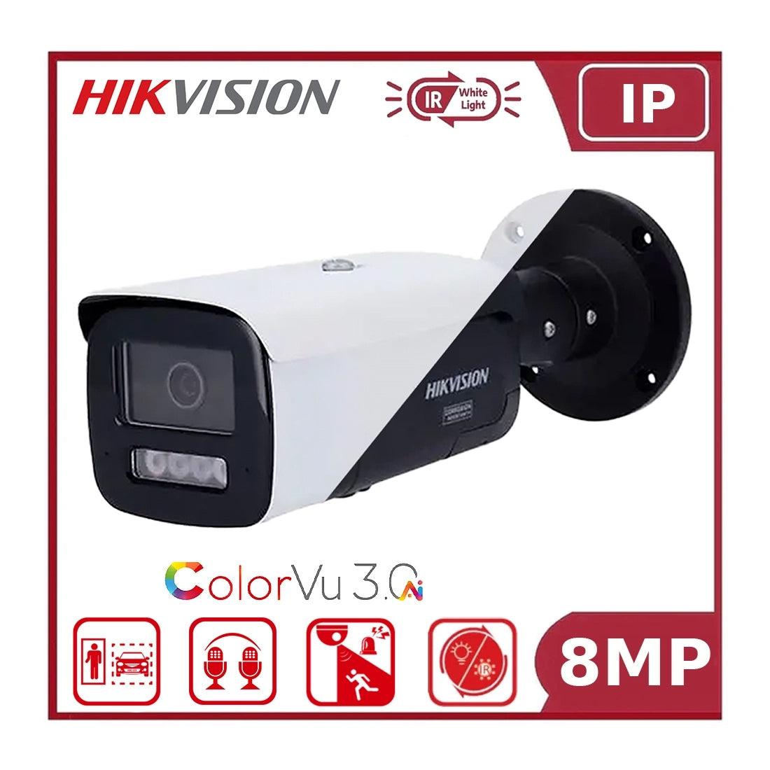 Hikvision 8MP DS-2CD2T87G3-LIS2UY/SL Smart Hybrid Light IR + ColorVu Bullet IP Camera with LiveGuard Built-in Siren & Strobe light + 2 Way Audio
