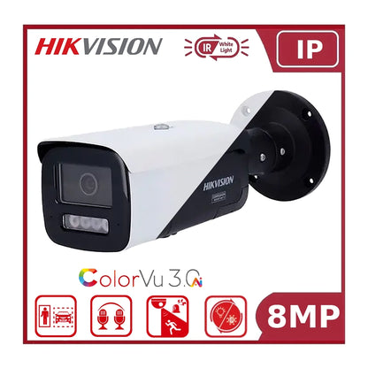 Hikvision 8MP DS-2CD2T87G3-LIS2UY/SL Smart Hybrid Light IR + ColorVu Bullet IP Camera with LiveGuard Built-in Siren & Strobe light + 2 Way Audio