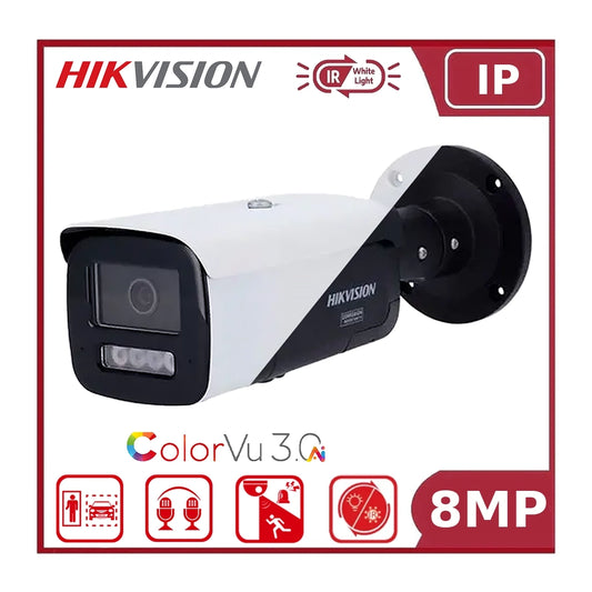 Hikvision 8MP DS-2CD2T87G3-LIS2UY/SL Smart Hybrid Light IR + ColorVu Bullet IP Camera with LiveGuard Built-in Siren & Strobe light + 2 Way Audio