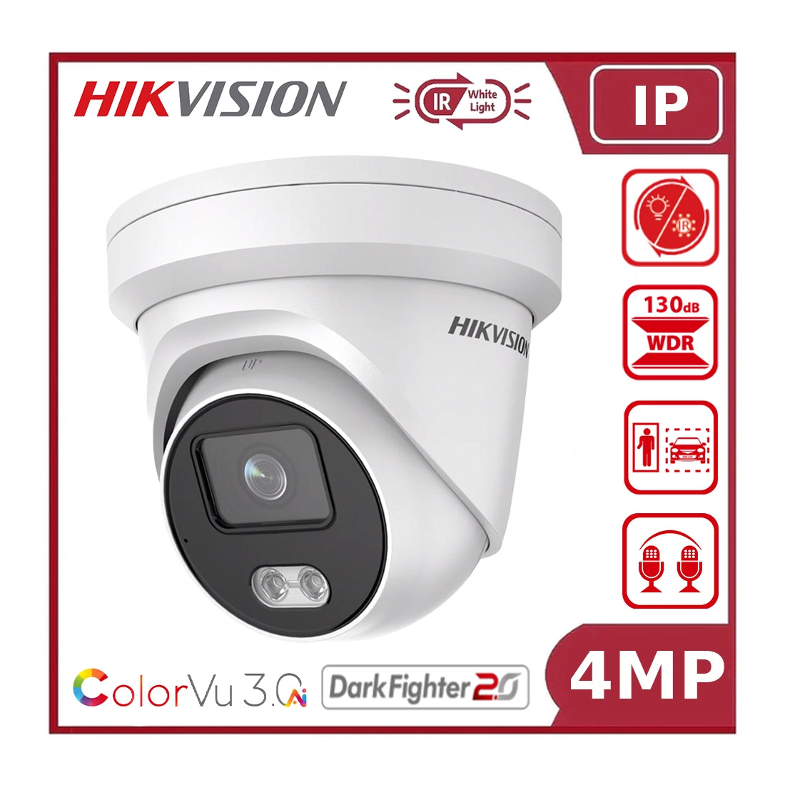 Hikvision DS-2CD3346G3-LISUY (eF) 4MP ColorVu Smart Hybrid Light Turret Camera with Deep Learning AI