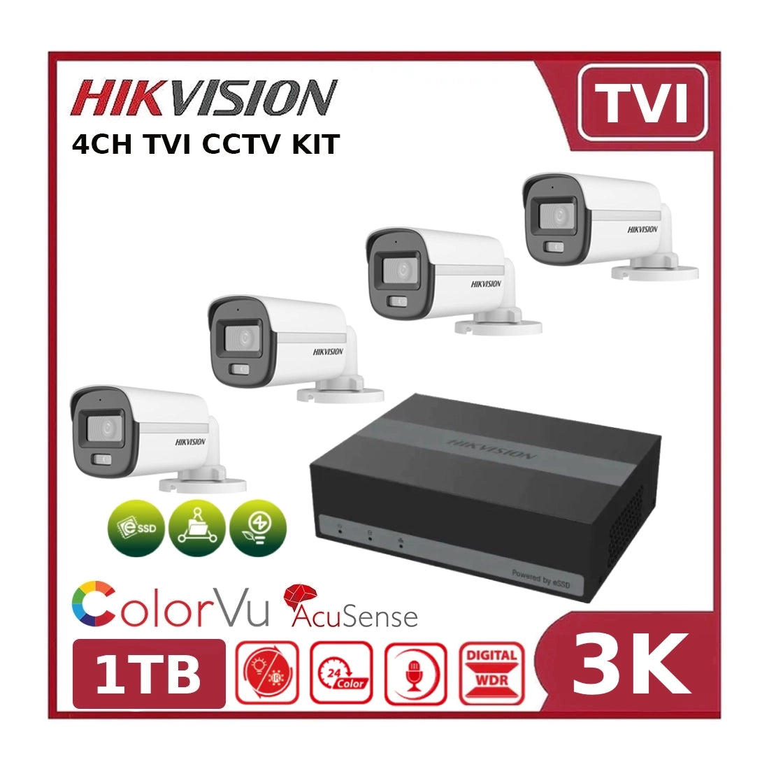 Hikvision 3K ColorVu 4-Channel 4-Camera eDVR Kit with Built-in eSSD + Free Wi-Fi Range Extender