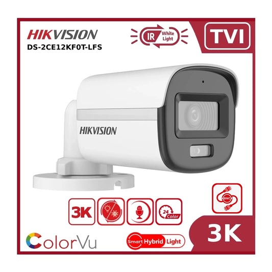 Hikvision DS-2CE12KF0T-LFS 3K TVI AoC ColorVu + IR Hybrid Dual-light Fixed Bullet Camera + Mic