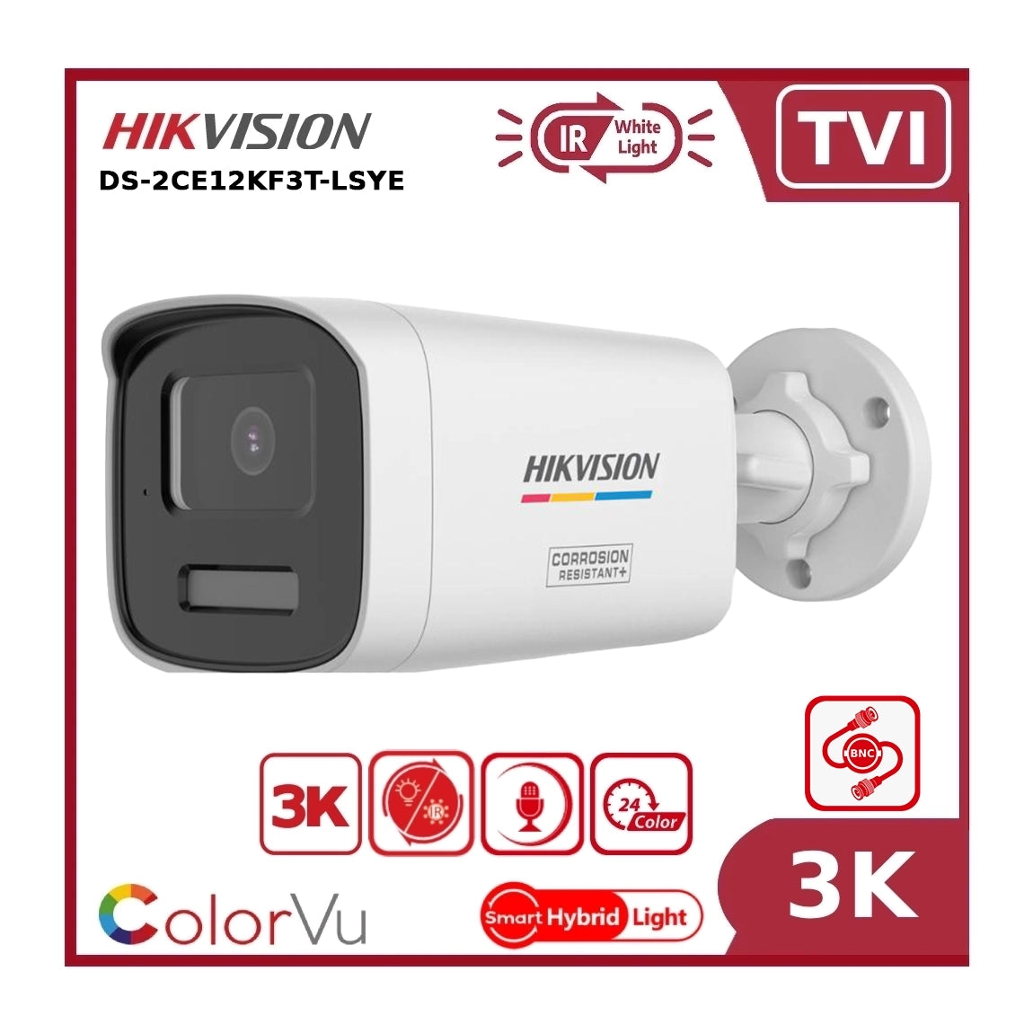 Hikvision DS-2CE12KF3T-LSYE 5MP 3K Smart Hybrid Light ColorVu Fixed Bullet Camera
