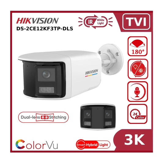 Hikvision DS-2CE12KF3TP-DLS 3K TVI Dual-Lens 180° Smart Hybrid Light ColorVu AoC Bullet Camera with Built in Mic