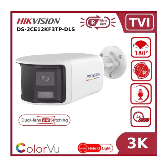 Hikvision DS-2CE12KF3TP-DLS 3K TVI Dual-Lens 180° Smart Hybrid Light ColorVu AoC Bullet Camera with Built in Mic