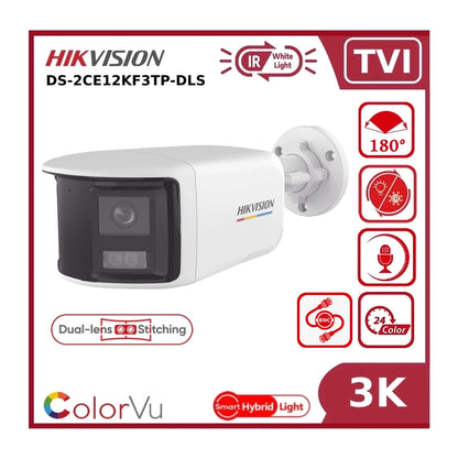 Hikvision DS-2CE12KF3TP-DLS 3K TVI Dual-Lens 180° Smart Hybrid Light ColorVu AoC Bullet Camera with Built in Mic