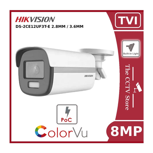 8MP 4K DS-2CE12UF3T-E ColorVu POC Fixed Bullet Camera 40M White Light - TVI