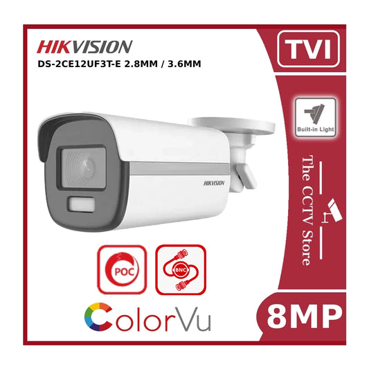 8MP 4K DS-2CE12UF3T-E ColorVu POC Fixed Bullet Camera 40M White Light - TVI